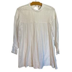 Free People Obi Mila Smocked Yoke Tunic Blouse White Peasant Puff Sleeve Angelic